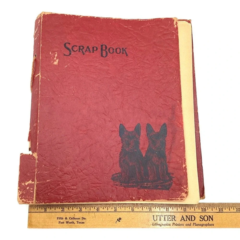 Vintage 1940's Red‎ Scottie Dog Scrapbook String Bound Antique Distressed